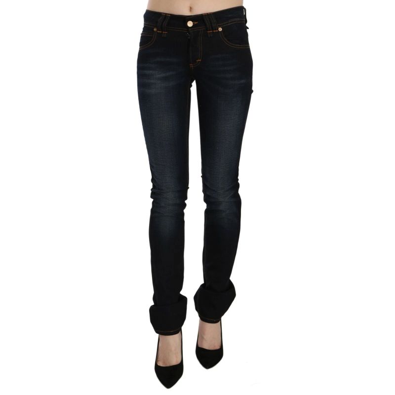 John Galliano Dark Blue Mid Waist Slim Fit Denim Casual Pants Women's Jeans